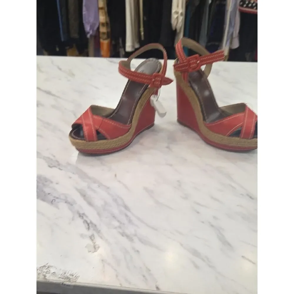 Christian Louboutin Red Leather Espadrille Wedge Sandals